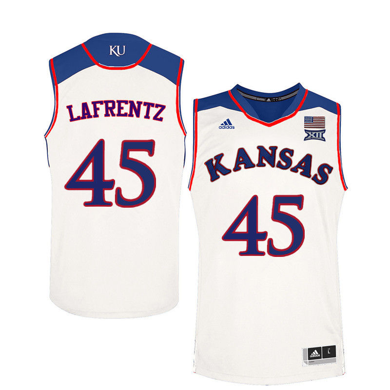 Men Kansas Jayhawks #45 Raef LaFrentz College Basketball Jerseys-White